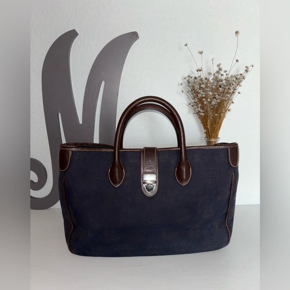 *DOONEY & BOURKE* Dooney & Bourke Dark Blue Canvas Monogram Tote Bag.